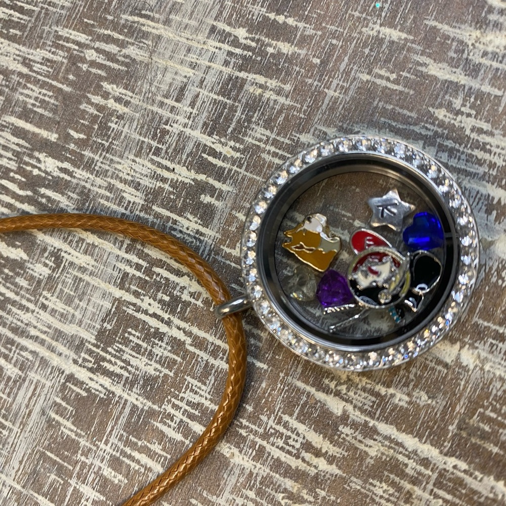 Origami Owl Floating Crystal Charm Locket with 9 Charms FSU MOM GOLF CAT HEART